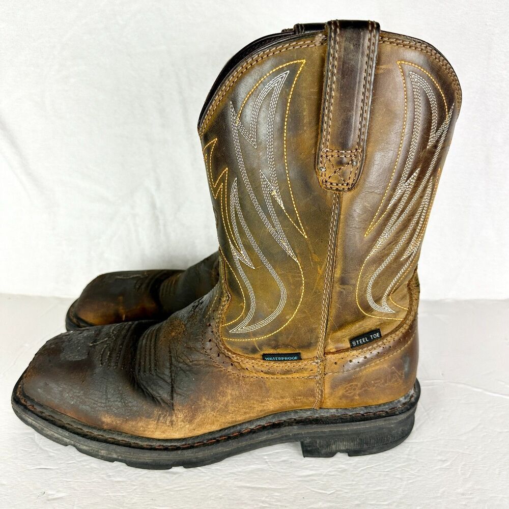 Ariat Sierra Shock Shield Waterproof Steel Toe Work Boot Size 9.5 Leather Brown